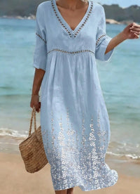 Elegant And Casual Fashion V-neck Digital-print Dress