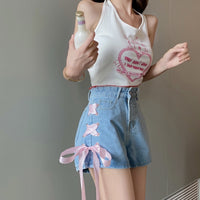 Girl's Lace-up Jeans Summer Wide Leg