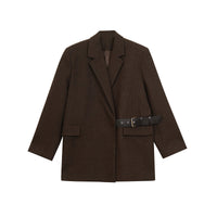 American Style Padded Shoulder Woolen Suit Women's Design Wide Waist-tight Suit Jacket