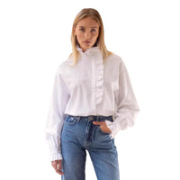 Fashionable Design-Driven Stand Collar Ruffle Hem Shirt