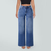 Mid-to-low-rise High-elasticity Soft Hip-lifting Wide-leg Straight Denim Jeans