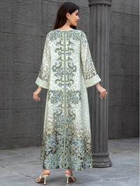 Elegant Floral Print Long Sleeve Abaya Dress