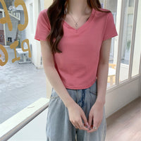 Irregular Hemline Slimfit Vneck Shortsleeve Womens