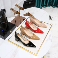 Thick Heel Medium Heel Patent Leather Shallow Mouth