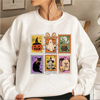 Retro Halloween Cat Ghost Sweatshirt Spooky Season Hoodie