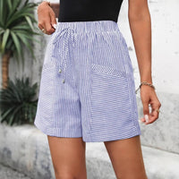 Women's Striped Casual Elastic-waist Shorts
