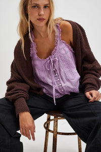 Solid-color Sweet Slim-fit Buttoned Lace-trimmed Patchwork Mini Vest Top