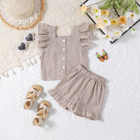 Wooden Ear Sleeveless Vest Shirt Shorts Two-piece Set Infant Plaid Suit