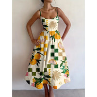 European And American-style Printed Vacation-look Tube Dress