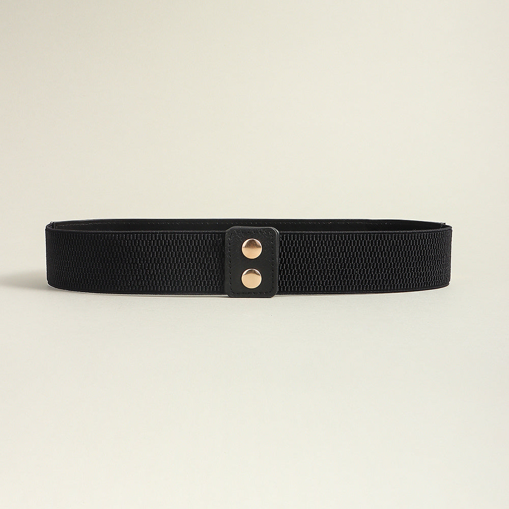 Punk Gold Rivet Chain Women's Belt Women's Elastic Stretch Wide Waist Corded Waist Black Slim Belt