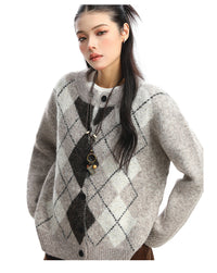 Rhombus Cardigan Knitted Sweater Coat