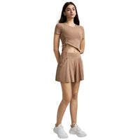 Womens One-Shoulder Hollow-Out Sexy Short-Sleeve Top And Culotte Set