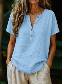 Women's Casual Solid Color Cotton-Linen Short-Sleeve