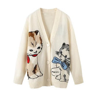 Cartoon Cat Jacquard Pattern Knitted Long Sleeve
