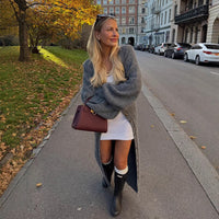 Casual All-match Gray Loose Long Sweater Cardigan