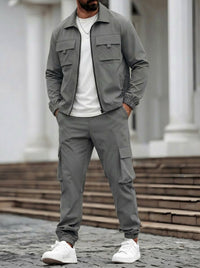 Mens Long-Sleeve Zip-Up Top And Pants Casual Workwear Set