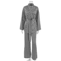Womens Autumn Printed Imitation Silk Loose Comfortable And Breathable Long-Sleeve Pants Loungewear Set