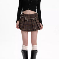 Plaid Skirt Women's High Waist Slimming A- Line Pleated Skirt