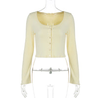 Fashion Casual Temperament Wild Short Cardigan Button Long Sleeve Top