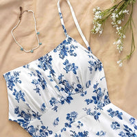 Womens Waist-Cinching Figure-Lifting Floral Sleeveless Slip Dress