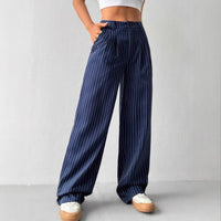 Blue Striped Loose-fit Wide-leg Casual Pants