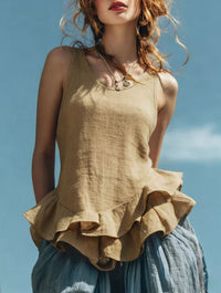 Casual Fashion Sleeveless Top With A Ruffled Hem