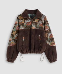 Women's Turn-down Collar Floral Cat Tie Hoodie