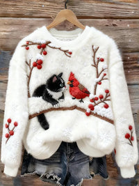 3D Digital Printed Flannel Christmas Women's Crew-Neck Sweater