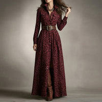 Elegant Commuter Printed Lapel Slim-Fit Dress
