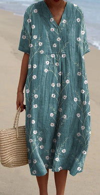 Fashion Digital-print Wide V-neck Dress