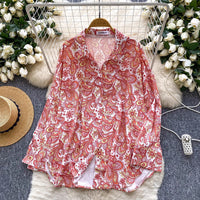 Relaxed Casual Shirt Women Autumn Europe And America Fashion Loose Slim Versatile Long Sleeve Printed Cardigan Top