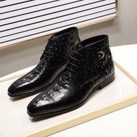 Business Casual Nude Boots British Leather Breathable High-top Pattern Embossed Lace