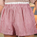 Oversized Khaki Plaid Shorts With Contrasting Trim