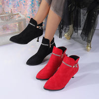 Fleece-lined Womens Shoes, Pointed-toe Stiletto Booties Short Shaft