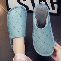 Fleece-lined Leather Warm Cotton Slippers
