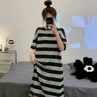 Cute Striped Womens Short-sleeve Loungewear With Color-blocking