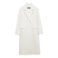 Fashionable Temperamental All-match Blended Double-breasted Long Lapel Coat Jacket