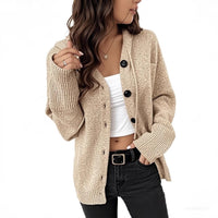 Women's Drawstring Knitted Solid Color Hooded Single-breasted Sweater