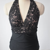 Sexy Patchwork Backless Tight-fitting Cinched Covering Belly Thin One-piece Swimsuit