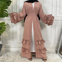 Ruffled Sleeves Lace Up Dubai Arab Cardigan Robe