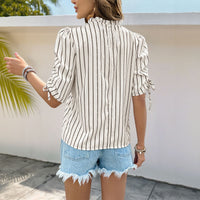 Pleated Pullover Casual Drawstring Striped Shirt