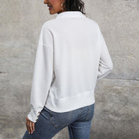 Amazon Europe & US New Arrival Womens Long-Sleeve Casual Hoodie With Lapel Collar, V-Neck Autumn Womens T-Shirt