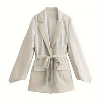 Womens Fashion Solid-Color Long-Sleeve Cardigan With Tie-Back Design