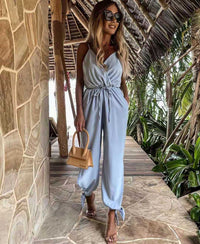 Casual Solid Color Suspender Jumpsuit
