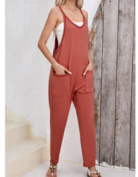 Black Side Pockets Harem Pants Sleeveless V Neck Jumpsuit