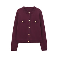 Golden Single-breasted Long Sleeve Knitted Outer Sweater