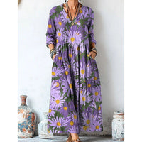 Personalized Retro Chic V-Neck Long-Sleeve Dress