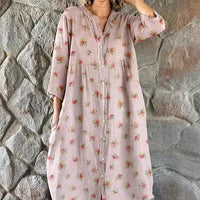 Women's Loose Round Neck Fashion Long Sleeve Printed Dress