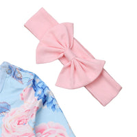 Girls' Long-sleeved Flower Climbing Romper And Headband Jumpsuit