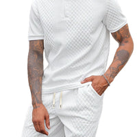 Men's Clothes Summer Wear Jacquard Walf Checks Fabric Short Sleeve Shorts Suit